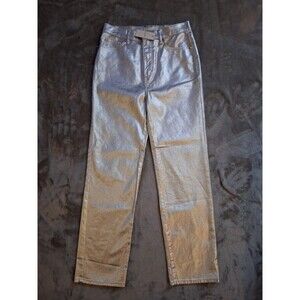 Loft The Straight Pants Women Size 26/2 Silver Metallic Boho Disco Festive